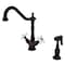 Kingston Brass KS1235PXBS 2-Handle Kitchen Faucet W/Brass Sprayer & 8" Plate, Bronze KS1235PXBS - alternate 1